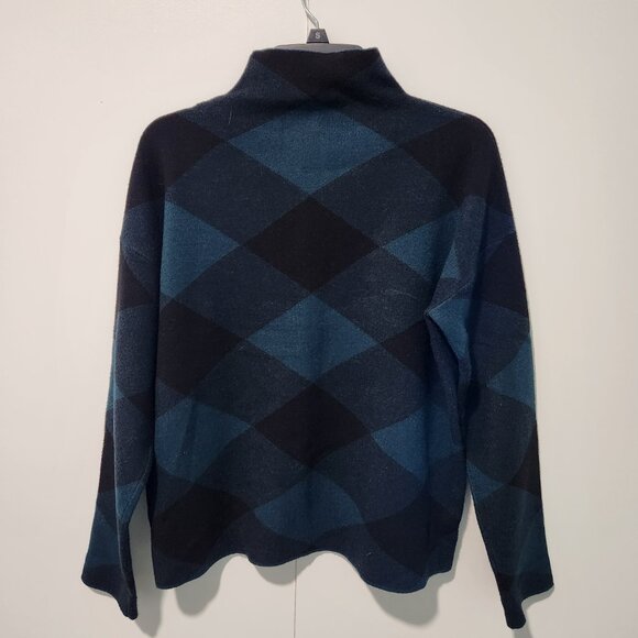 Tahari Green Black Plaid Design Mock Turtleneck Long Sleeve Sweater Large - Picture 6 of 6